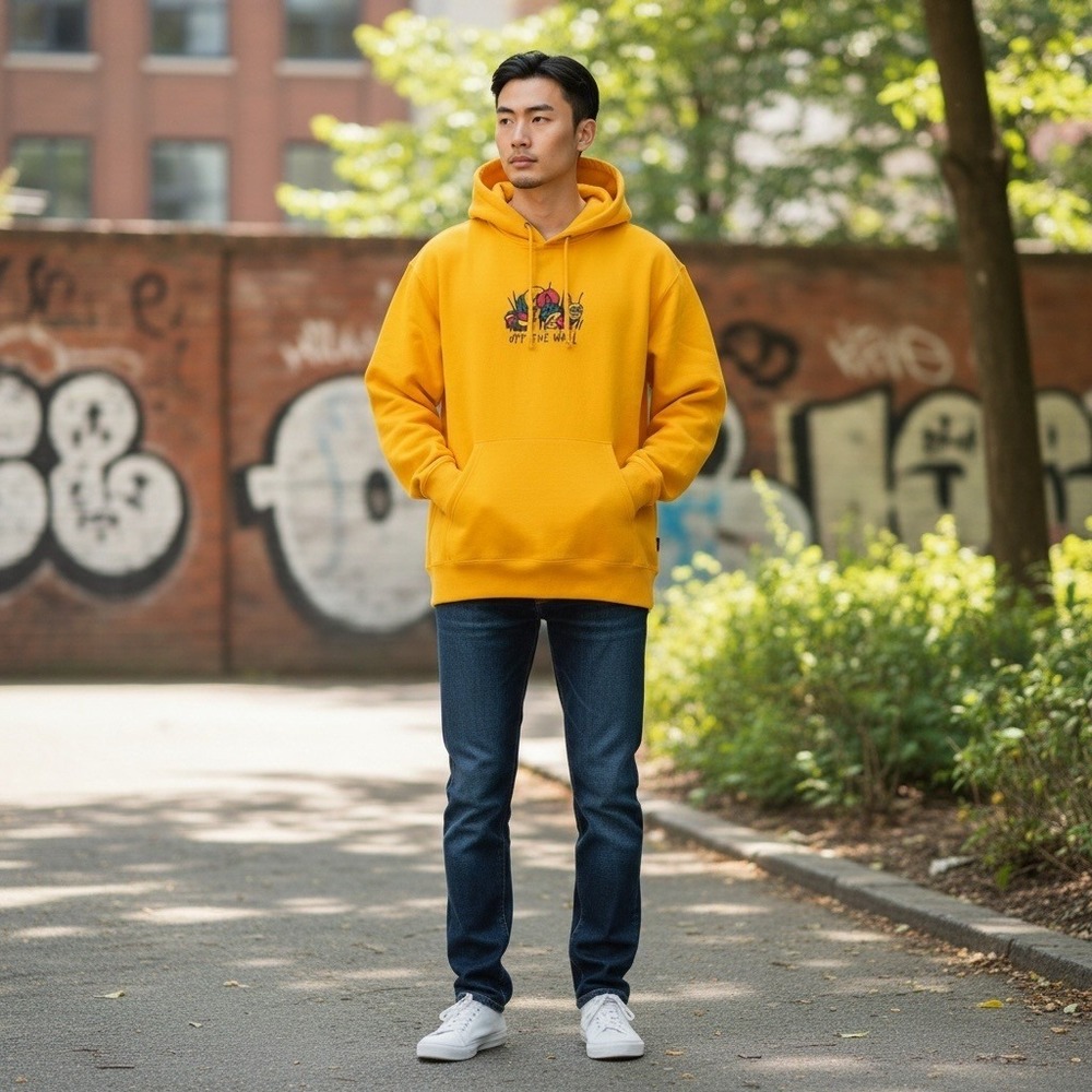 Vans Statement Hoodie S Yellow Caterpillar Off The Wall Pullover Skateboarding